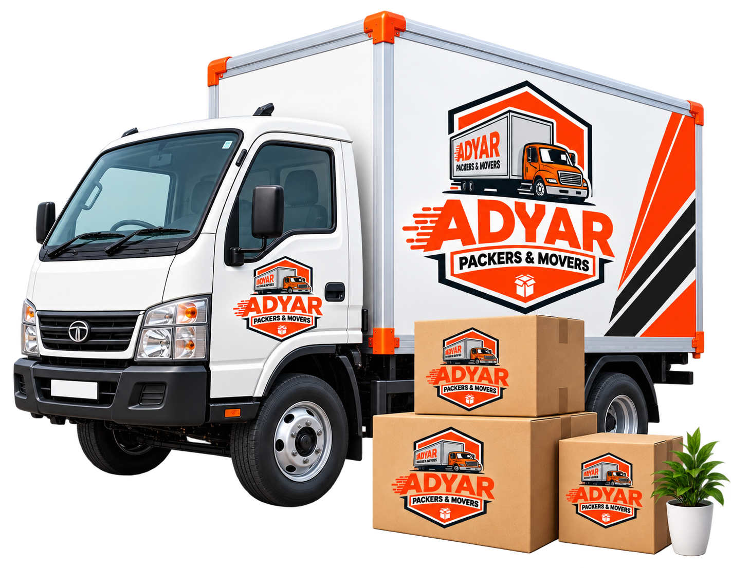 Adyar Packers and Movers truck with branded boxes